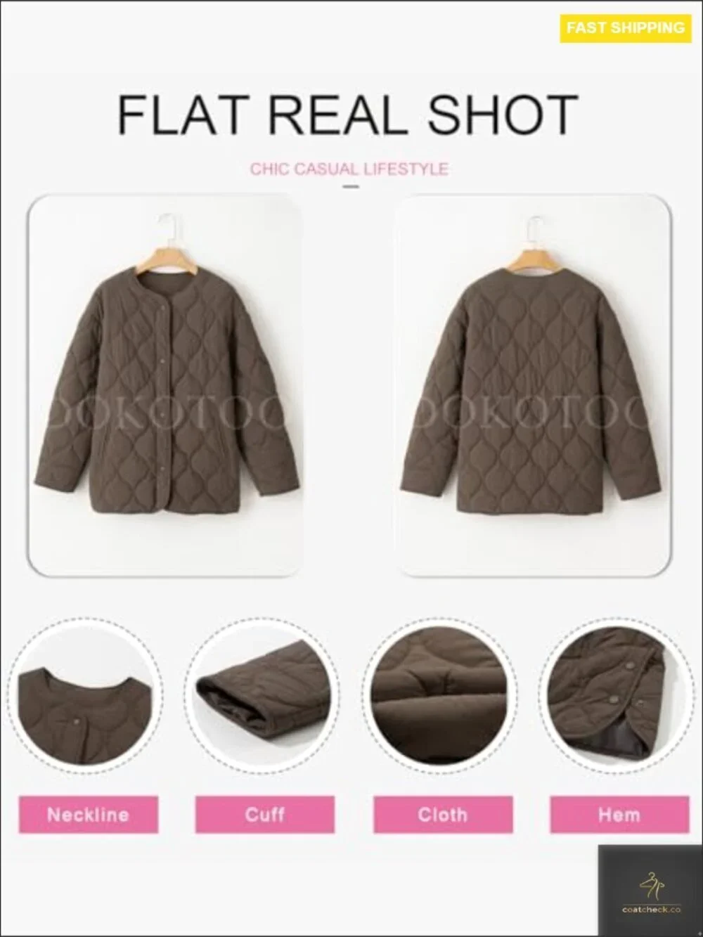Quilted Lightweight Puffer Jacket Button Down Coat Padded Outwear Pockets